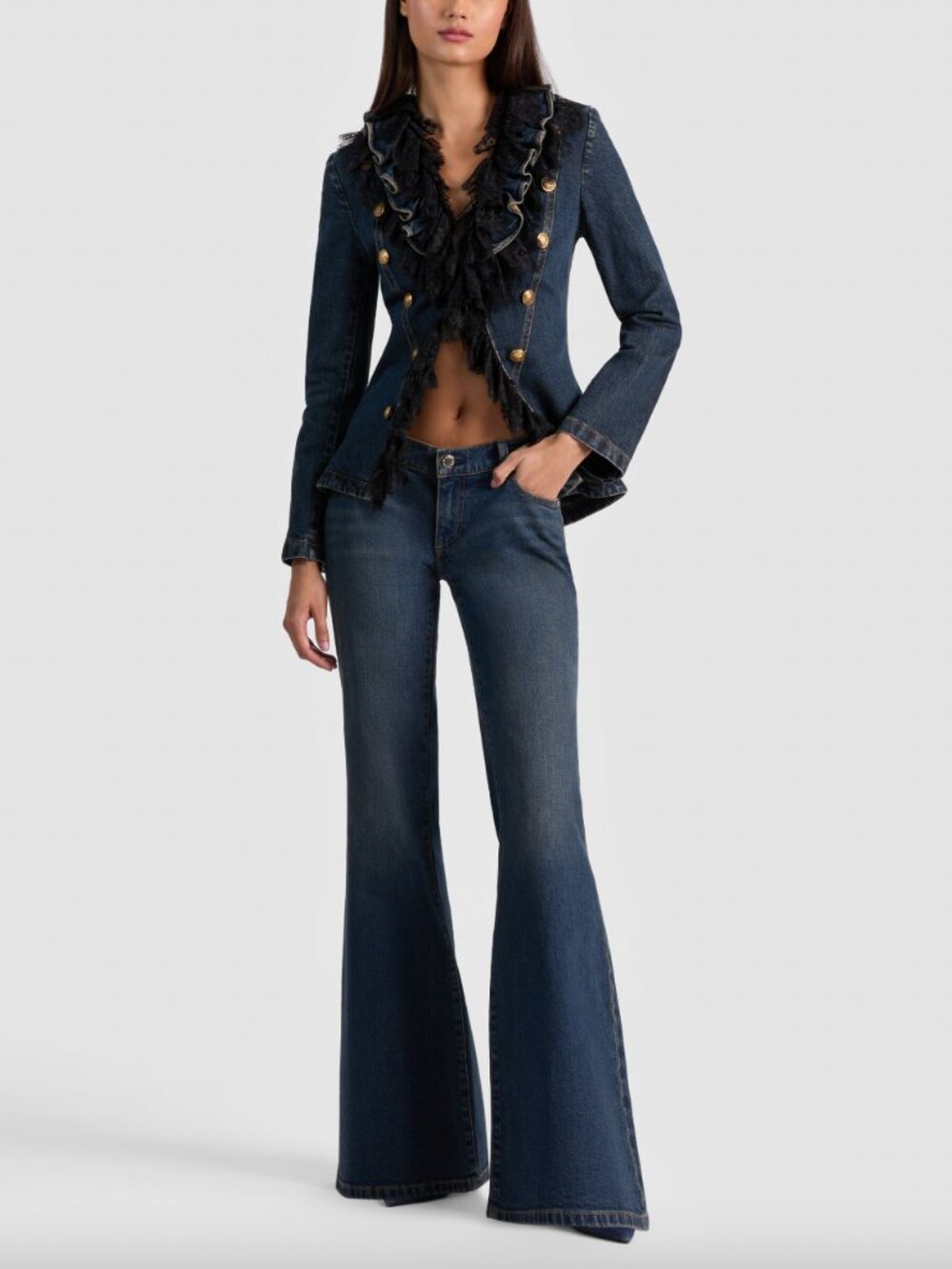 $795 NWT alice + olivia Jeans Blue Lace Clementine Tint Elmira Denim Jacket sz 4